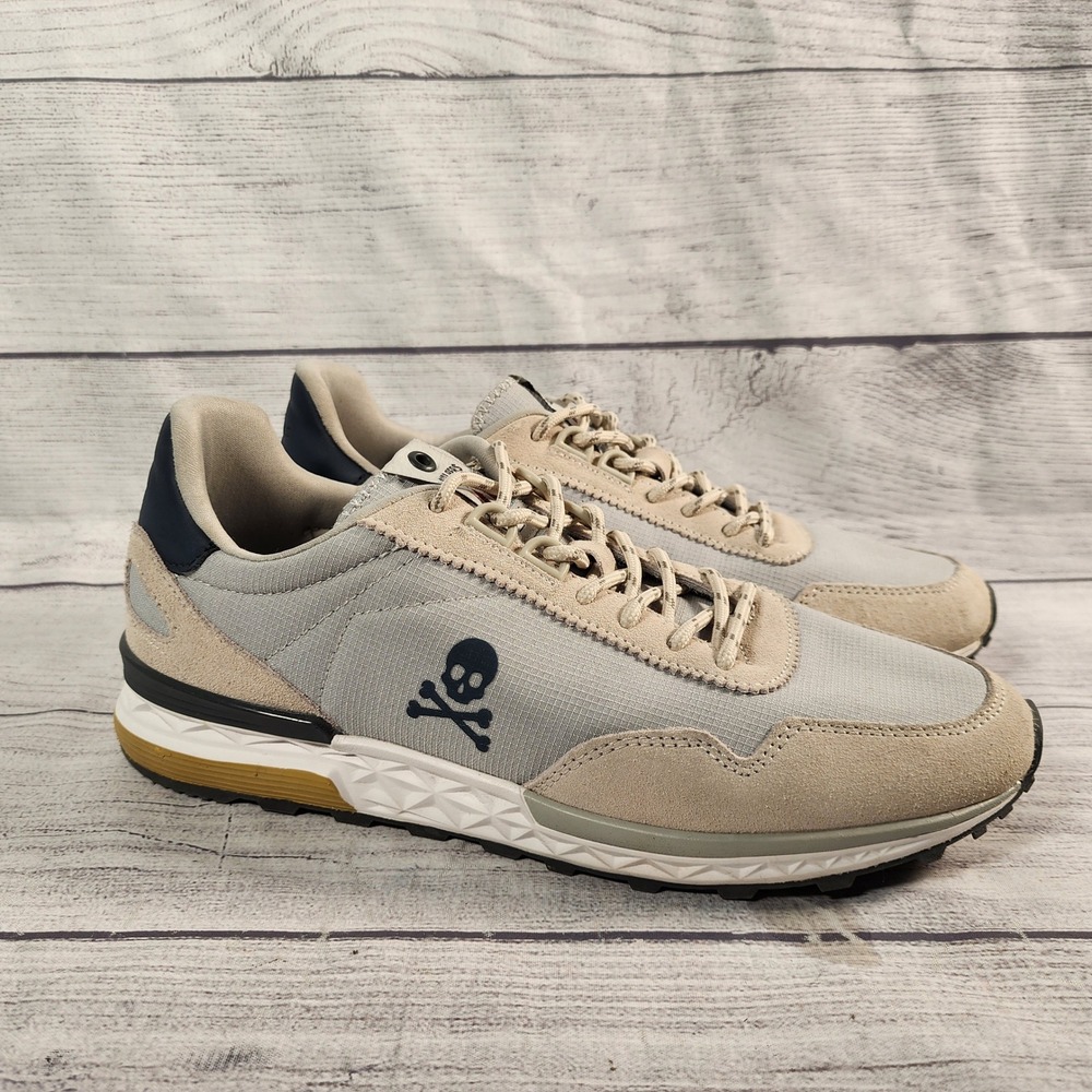 Scalpers Mens Size US 8 EU 41 Outdoor Style Sneakers Gray Beige Suede Skull Logo